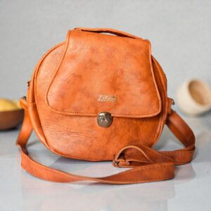 moon sling: tan round crossbody moon bag vegan circle purse